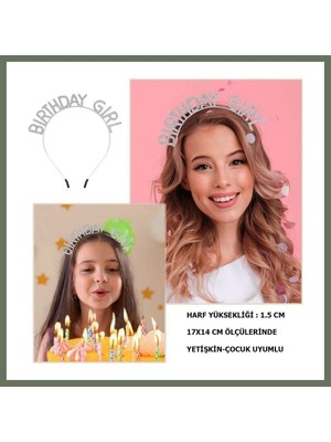 Bezos Kristal Taşlı Gümüş Birthday Girl Yazılı Doğum Günü Parti Tacı 19X11 cm Bezos1