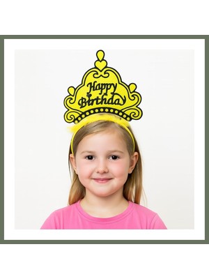 Bezos Sarı Happy Birthday Prenses Tacı ? Doğum Günü Taç Aksesuarı Bezos1
