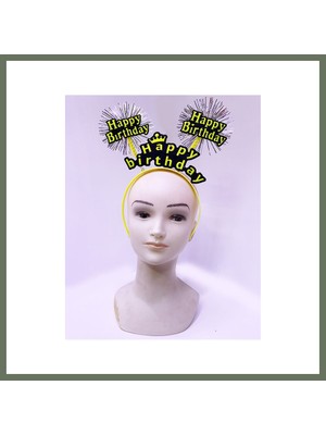 Bezos Happy Birthday Püsküllü Neon Sarı Renk Doğum Günü Tacı 22X19 cm Bezos1