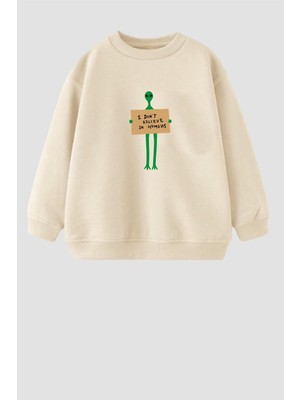 Monila Erkek Çocuk 3 Iplik Kumaş Uzaylı Baskılı Pamuklu Sweatshirt