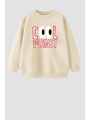 Monila Unisex Çocuk 3 Iplik Kumaş Slogan Baskılı Pamuklu Sweatshirt