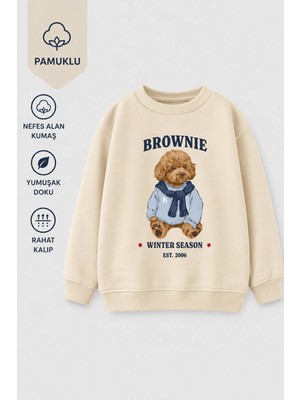 Monila Erkek Çocuk 3 Iplik Kumaş Ayıcık Baskılı Pamuklu Sweatshirt