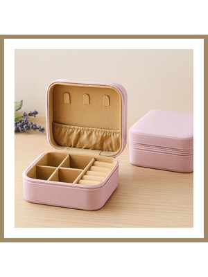 Bezos Mini Fermuarlı Takı Kutusu 10X10X5 cm - Suni Deri, 4 Bölmeli 22