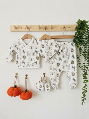 Tuem Baby %100 Pamuk Müslin Aslan Baskılı 5'li Unisex Bebek Hastane Çıkışı