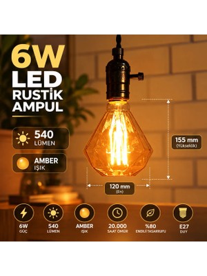 Repplam Horoz Elmas Rustik Ampul Filament Ampul Dekoratif Ampul