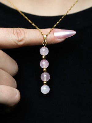 Esha Store Doğal Taş Pembe Kuvars Doğal Taşlı Kadın 4 Taş Çelik Zincirli Kolye Dişil Enerji ve Aşk EUK56PK