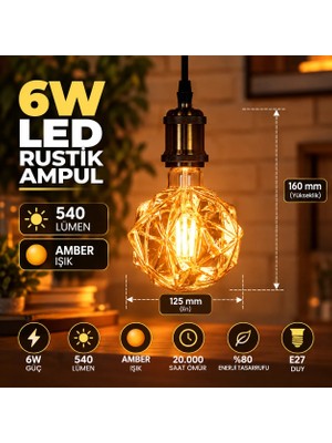 Repplam Horoz Kristal Rustik Ampul Filament Ampul Dekoratif Ampul