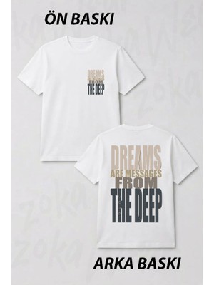 Zoka Wear Dune Dreams Are Messages From The Deep Black Background Ön ve Sırt Baskılı Tişört