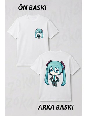 Zoka Wear Hatsune Miku Chibi Ön ve Sırt Baskılı Tişört