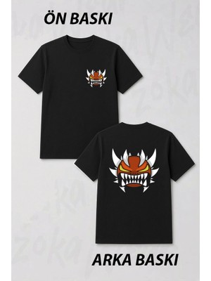 Zoka Wear Geometry Dash Demon Face Oyun Game Ön ve Sırt Baskılı Tişört