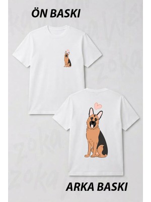 Zoka Wear Love German Shepherd Red And Black 3 Ön ve Sırt Baskılı Tişört