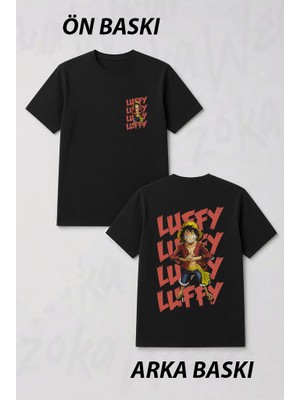 Zoka Wear One Piece Monkey D Luffy Anime 4 Ön ve Sırt Baskılı Tişört