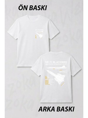 Zoka Wear Sr-71 Blackbird Us Aircraft Plane Usaf Airplane Blueprint Military Jet Ön ve Sırt Baskılı Tişört