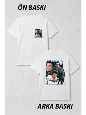 Zoka Wear I Love Pedro Pascal Oscar Isaac Cursed Fan Collage Ön ve Sırt Baskılı Tişört