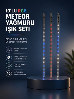 Dolozena Dekoratif Rgb LED Işık Çubuğu Seti 10 Adet Çubuk Kayan Yıldız Efektli