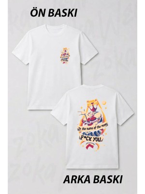 Zoka Wear Warrior Of Love Name Of The Moon Superhero Kawaii Merc Ön ve Sırt Baskılı Tişört