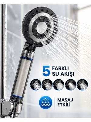 Dolozena Siyah Filtreli Duş Başlığı 5 Farklı Su Akışı Masaj Etkili Klor ve Kireç Filtreleme