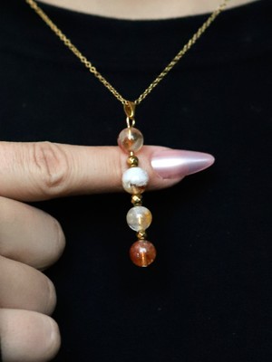 Esha Store Doğal Taş Sitrin Doğal Taşlı Kadın 4 Taş Çelik Zincirli Kolye Bolluk Bereket ve Para EUK56S