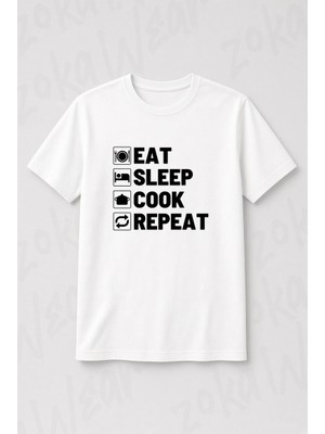 Zoka Wear Eat Sleep Cook Repeat Baskılı Tişört