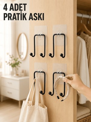Dolozena 4 Adet Yapışkanlı Duvar Askısı Çok Amaçlı Pratik Askılık Seti
