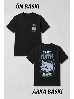 Zoka Wear I Love Math Matematik Formul Kedi Ön ve Sırt Baskılı Tişört