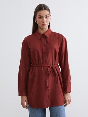 LC Waikiki Lcw Modest Kahverengi Kadın Süet Görünümlü Gömlek Tunik