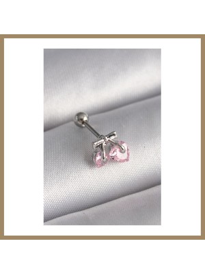 Bezos 316L Çelik Gümüş Renk Pembe Zirkon Taşlı Kalp Tragus Piercing 22