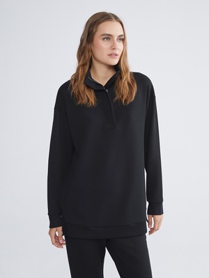 LC Waikiki Lcw Everyday Siyah Dik Yaka Kadın Sweatshirt Tunik