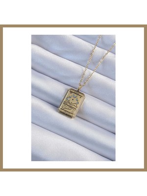 Bezos 316L Çelik Zincir Eskitme Gold Renk Ay Figürlü Tarot Kolye 22