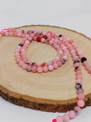 Çeyrek Dizi (9cm Uzunluğundadır!) Pembe Siyah Alacalı Opal Taşı Çeyrek Dizi 6mm