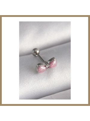 Bezos 316L Çelik Gümüş Renk Pembe Kurdele Zirkon Taş Detay Tragus Piercing 22