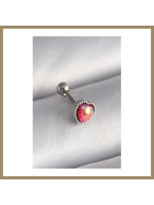 Bezos 316L Çelik Gümüş Renk Kırmızı Mineli Kalp Tragus Piercing 22