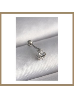Bezos 316L Çelik Gümüş Renk Üçgen Zirkon Taşlı Tragus Piercing 22