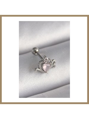 Bezos 316L Çelik Gümüş Renk Pembe Mineli Kalp Zirkon Taş Detay Tragus Piercing 22