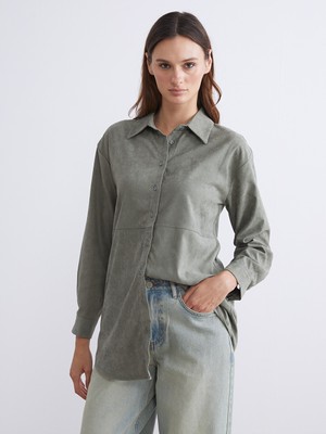 LC Waikiki Lcw Modest Haki Süet Görünümlü Kadın Gömlek Tunik