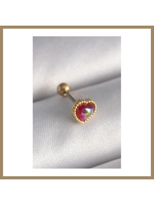 Bezos 316L Çelik Gold Renk Kırmızı Mineli Kalp Tragus Piercing 22