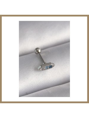 Bezos 316L Çelik Gümüş Renk Mavi Zirkon Taşlı Tragus Piercing 22