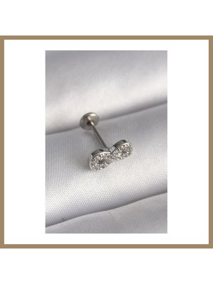 Bezos 316L Çelik Gümüş Renk Zirkon Taşlı Sonsuzluk Model Tragus Piercing 22