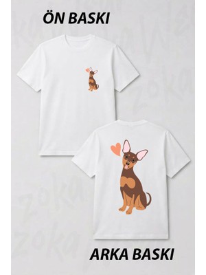 Zoka Wear Love Chocolate Tan Miniature Pinscher Dog Ön ve Sırt Baskılı Tişört