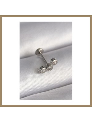 Bezos 316L Çelik Gümüş Renk Zirkon Taşlı Tragus Piercing 22