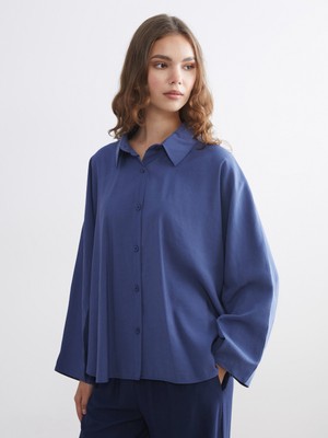 LC Waikiki Lcw Modest Mavi Oversize Kadın Gömlek Tunik