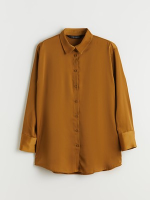LC Waikiki Lcw Modest Kahverengi Saten Kadın Gömlek Tunik