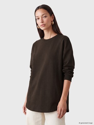 LC Waikiki Lc Waıkıkı Kahverengi Bisiklet Yaka Kadın Sweatshirt Tunik