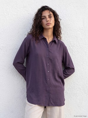 LC Waikiki Lcw Modest Mor Modal Karışımlı Oversize Kadın Gömlek Tunik