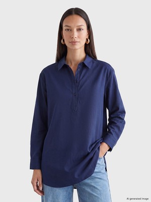 LC Waikiki Lc Waıkıkı Lacivert Oversize Poplin Kadın Gömlek Tunik
