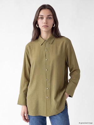 LC Waikiki Lcw Modest Haki Modal Karışımlı Kadın Gömlek Tunik