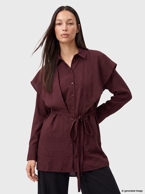 LC Waikiki Lcw Studıo Bordo Şal Detaylı Kadın Gömlek Tunik
