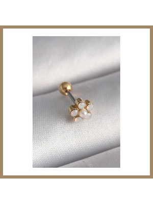 Bezos 316L Çelik Gold Renk Zirkon Taşlı Çiçek Model Tragus Piercing 22