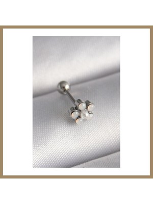 Bezos 316L Çelik Gümüş Renk Zirkon Taşlı Çiçek Model Tragus Piercing 22