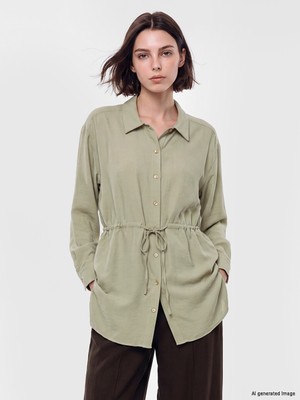 LC Waikiki Lcw Modest Haki Bağcıklı Kadın Gömlek Tunik